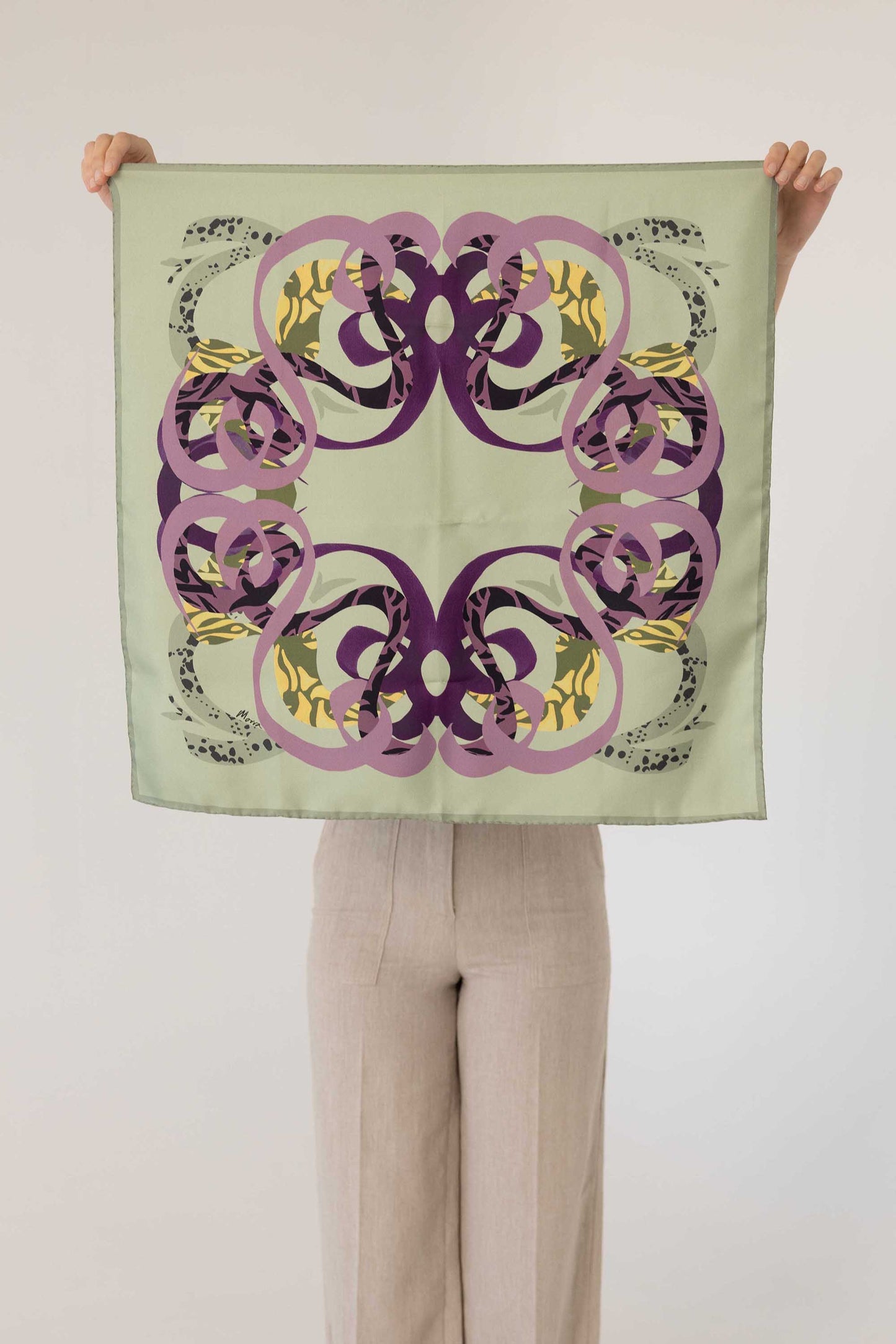 BERG green silk scarf